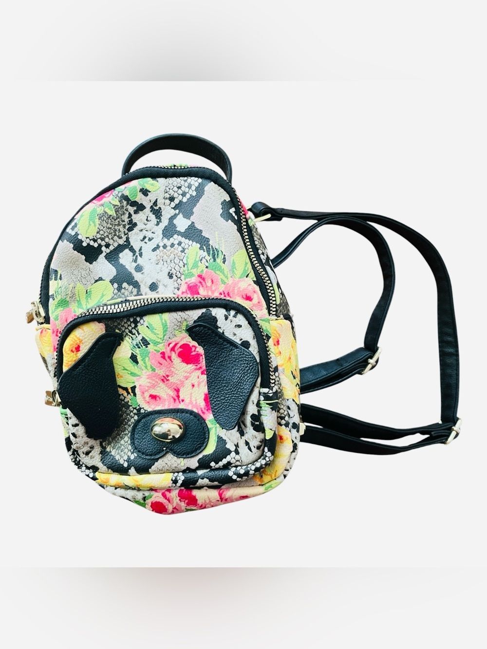 Betsey Johnson Snakeskin Print Puppy Mini Backpack Kitsch Novelty Bag
